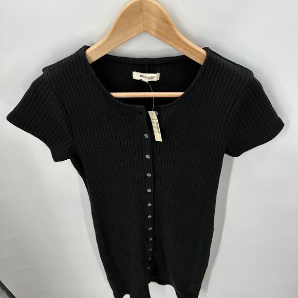 MADEWELL NWT Button-Front Ribbed Mini Dress in Black A0580 // XS - Picture 10 of 14